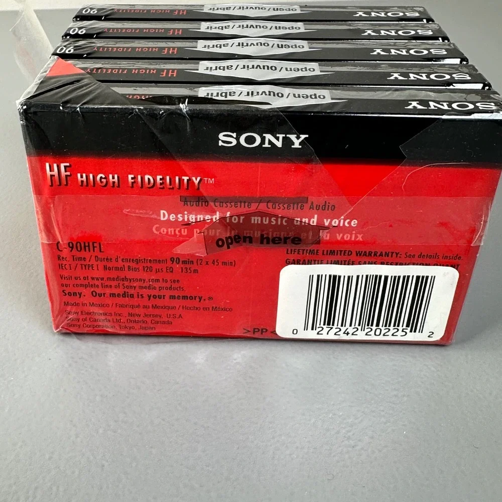 Sony HF High Fidelity 90 Minute Audio‎ Cassette Tapes Lot of 5 New Sealed